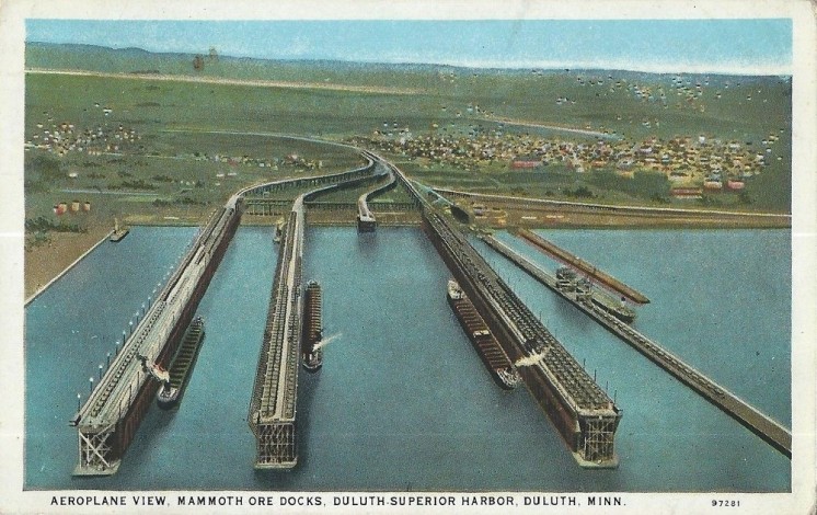 Duluth, MN, Mammoth Ore Docks, Aeroplane View, c1920s