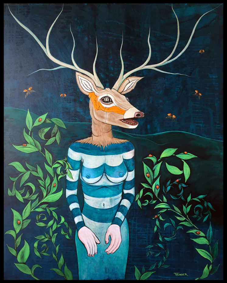 Deer Woman Gets A Manicure Acrylic on canvas 54” x 48” 2016