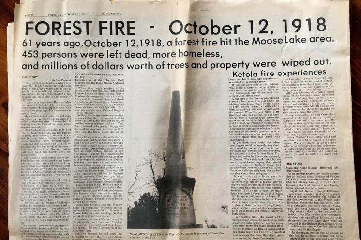 Moose Lake Star Gazette Fire of 1918