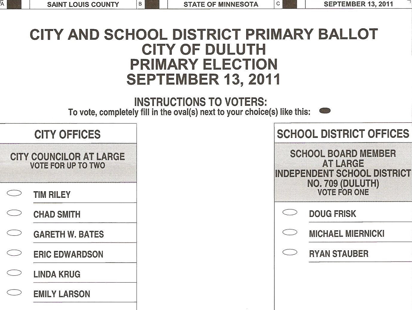 Sample Ballot For Duluth Primary Election On Tuesday Sept 13 2011 Perfect Duluth Day Student council election ballot template