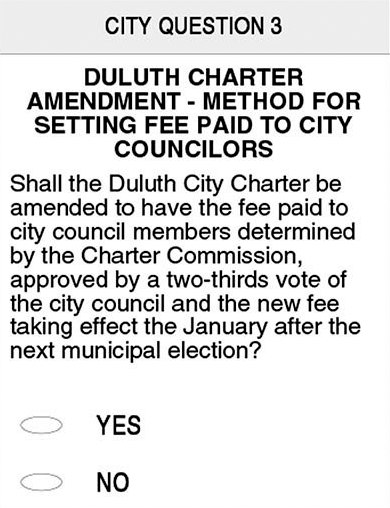 Duluth Charter Amendment - Method for setting fee paid to city councilors