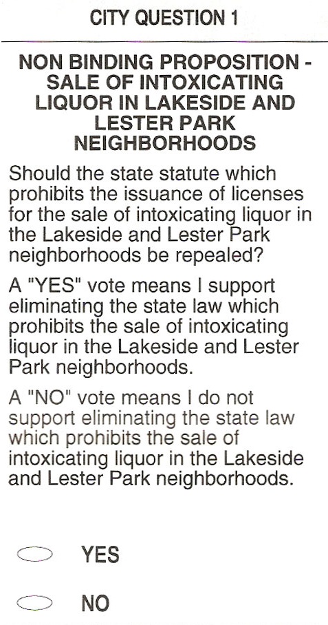Sale of Intoxicating Liquor in Duluth's Lakeside and Lester Park Neighborhoods