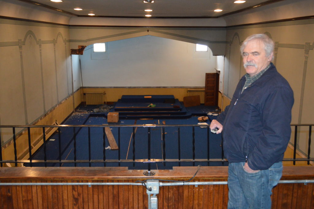 Real Estate agent Jim Aird in the balcony of the old Euclid Masonic Lodge in West Duluth. Aird's grandfather was a member of the fraternity and had a room named after him in the building.