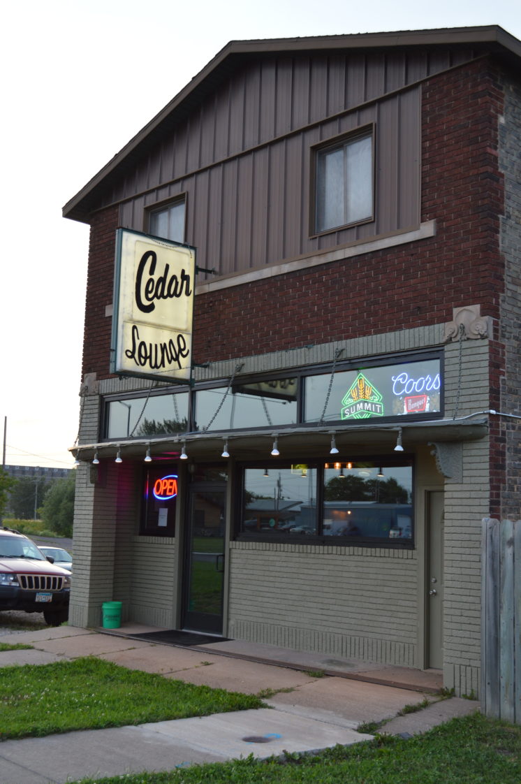 New windows were added to the front of the Cedar Lounge. The old sign remains.