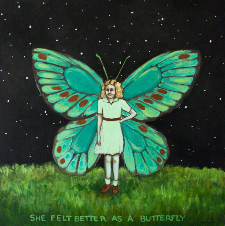 She Felt Better As A Butterfly, 10”x10” acrylic on deep cradled wood panel