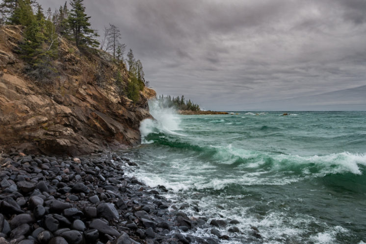 I love the way these colors are come together. Lake Superior is especially clear up at Split Rock, and the churning storm had created a beautiful dark green hue to the water. Being outside in moody weather like this is my favorite.