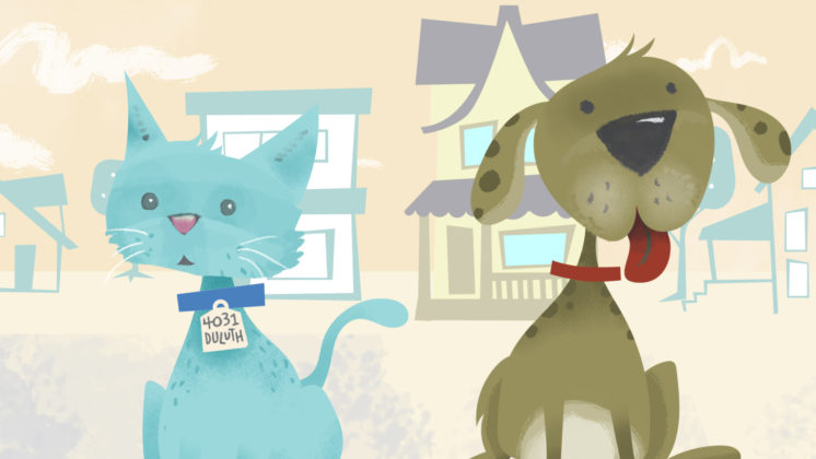 Still image from an animated TV ad encouraging people to license their pets