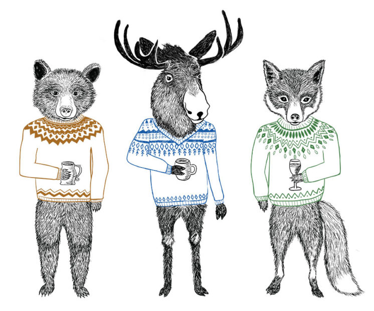 Moose Fox Bear Illustration