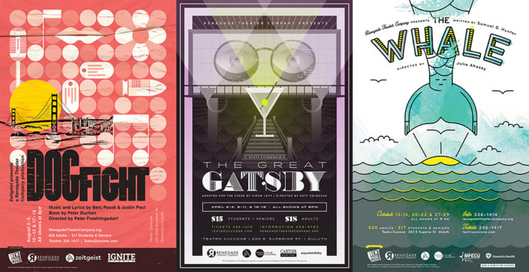 Some various posters for Renegade Theater Company including a new, never-before-seen poster for their upcoming production of Dogfight. 