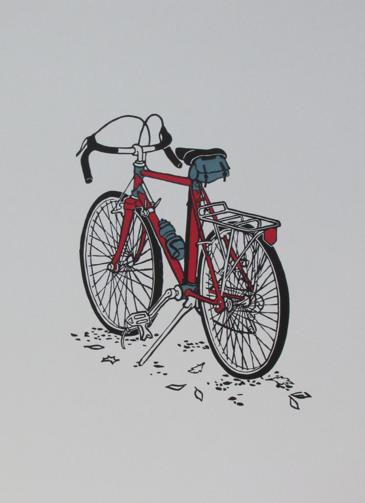 Bicycle relief print on paper image size: 6" x 6" 