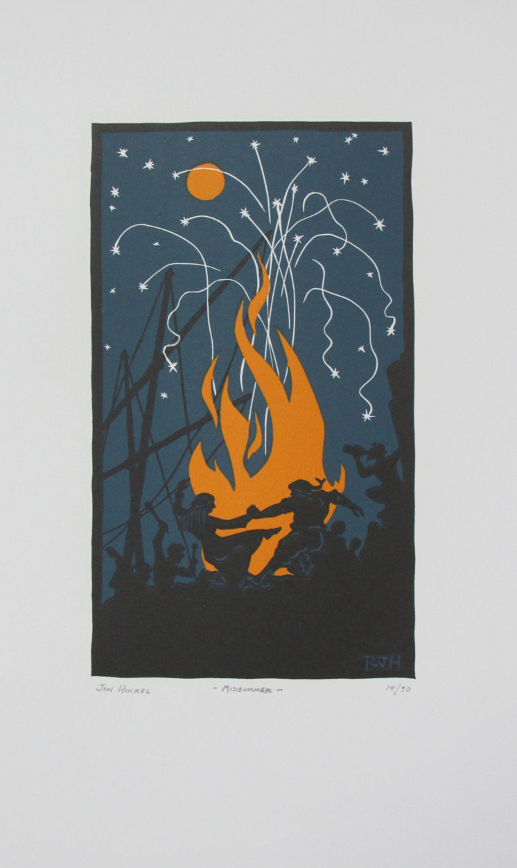 Midsummer relief print on paper image size: 5.5" x 9.25" 