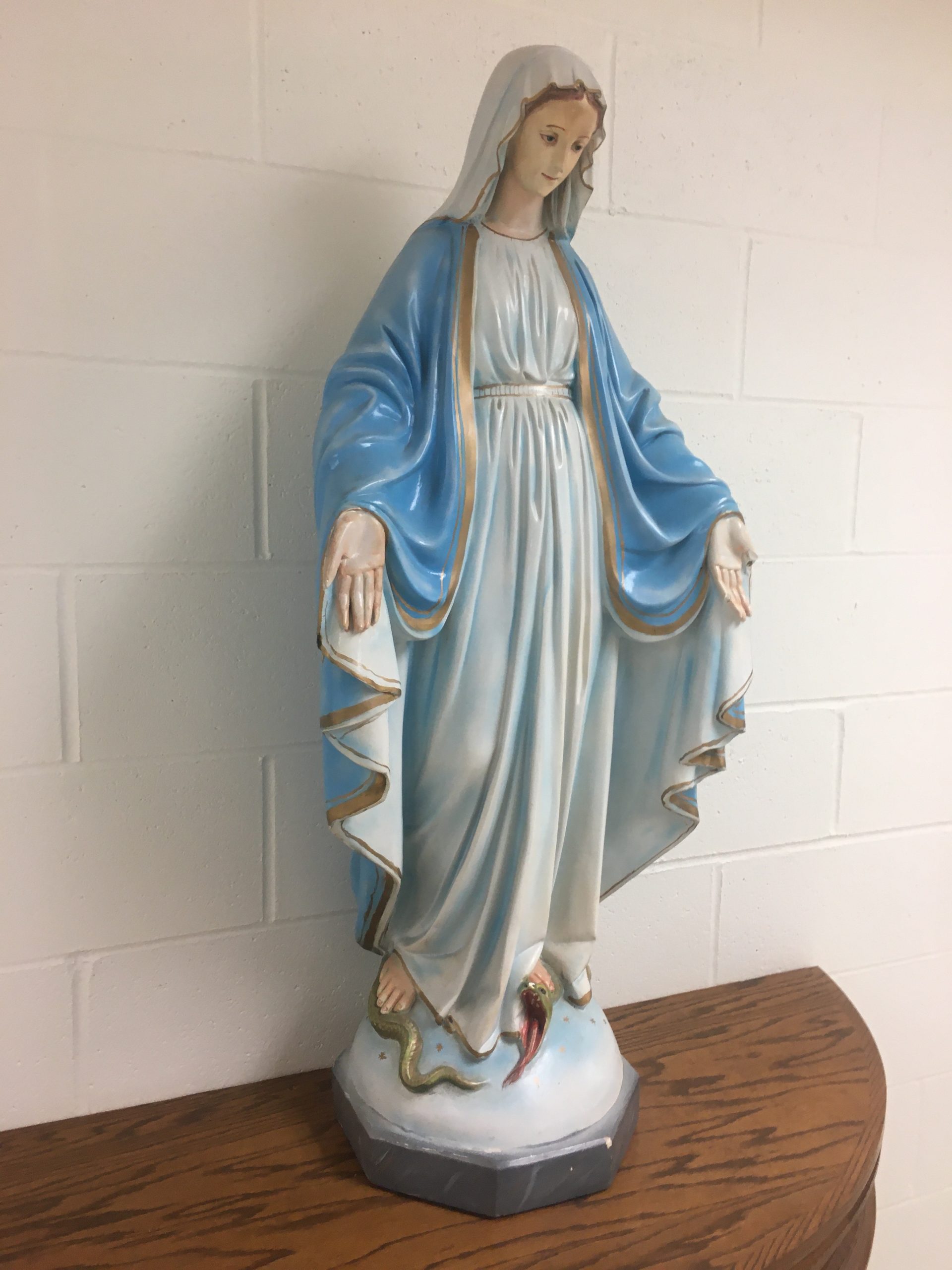 Statue of the Blessed Virgin Mary, now a centerpiece at Mater Dei Apostolate