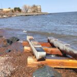 Timber structure washes up near Lakewalk