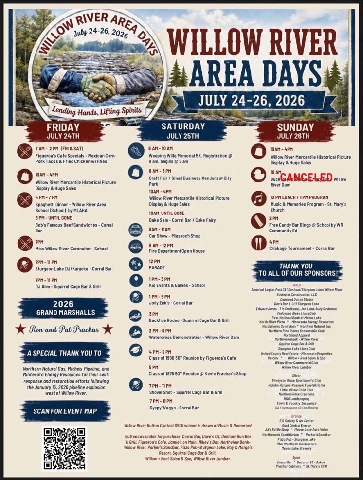 Willow River Area Days 2026 Poster