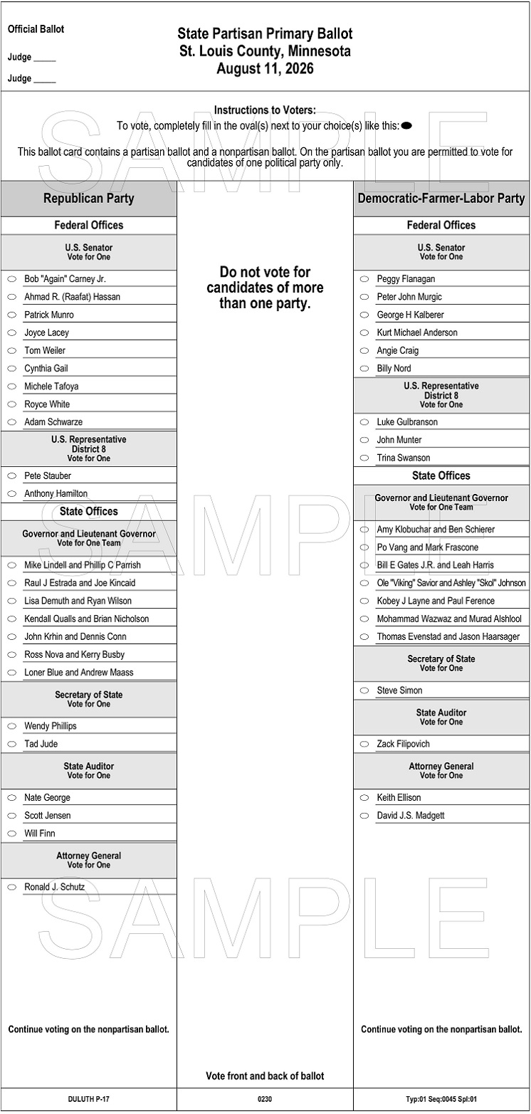 Duluth Primary Ballot 2026 Front