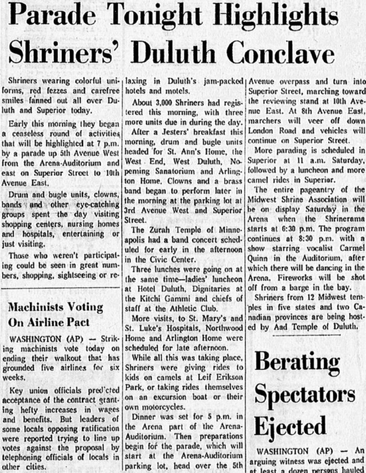 Parade tonight highlights Shriners' Duluth conclave