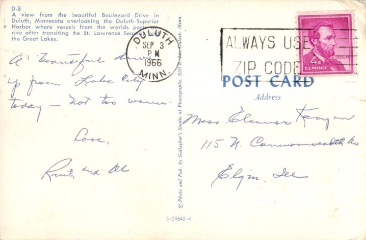 Greetings from Duluth 1966 postcard back