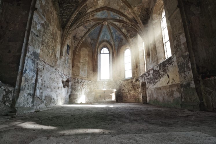 Inside of an old decayed church